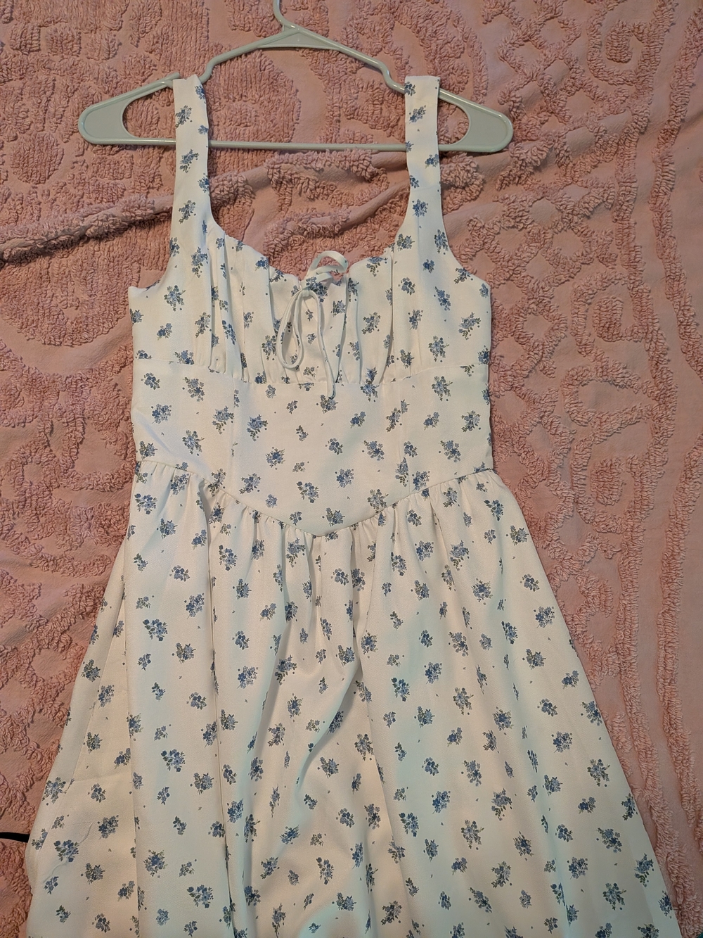 White Floral Midi Sundress with Blue Bouquet Print